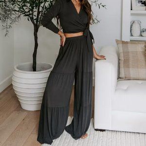 Long Sleeve Wrap and Wide Leg Pants - MATCHING SET